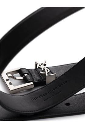 Black leather monogram-plaque buckled belt SAINT LAURENT | 634440BRM0E1000